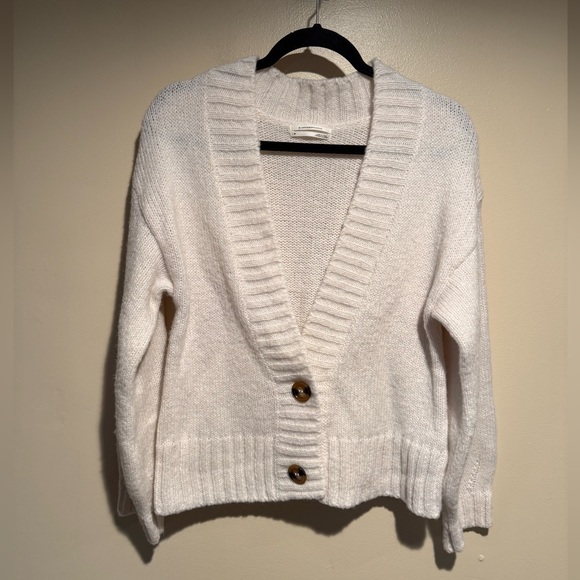 Anthropologie Sweaters - Anthropologie Ivory White Cardigan size medium wool blend